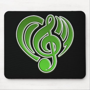 Tapis De Souris Vibrations Amour Musical Cœur Vert Note de Musique