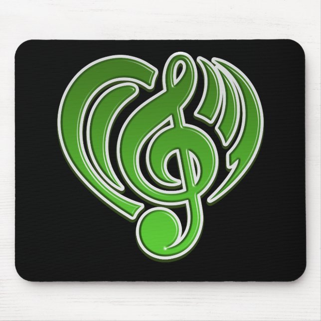 Tapis De Souris Vibrations Amour Musical Cœur Vert Note de Musique (Devant)