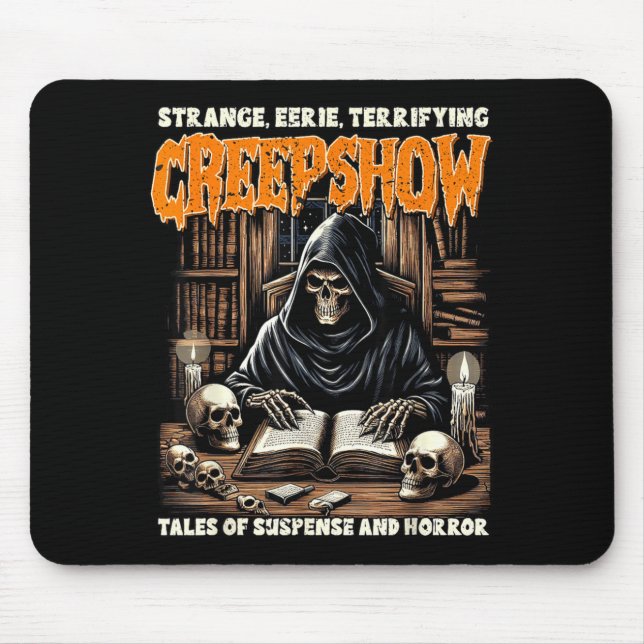 Tapis De Souris Vibrations d'Halloween Lecture Squelette Sorcière  (Devant)