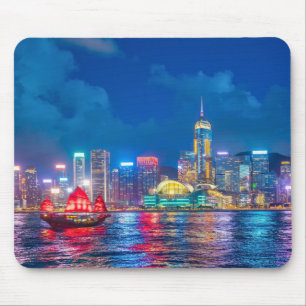 Tapis De Souris Victoria Harbour et Hong Kong Skyline la nuit