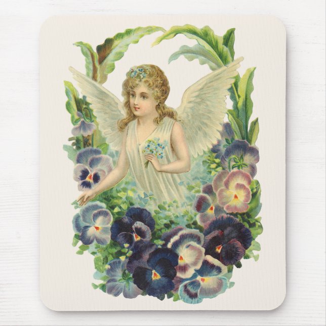 Tapis De Souris Victorian Easter Angel with Purple Pansy Flowers (Devant)