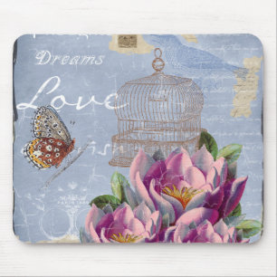 Tapis De Souris Victorian Love Thoughts Dreams Butterfly Bird Cage