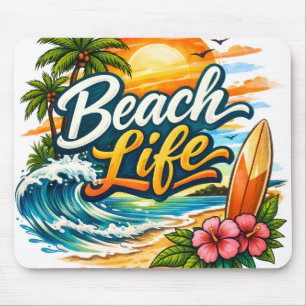 Tapis De Souris Vie de plage – Surf au coucher du soleil tropical