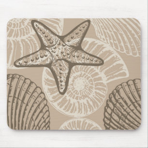 Tapis De Souris Vie marine côtière étoiles de mer et coquilles en