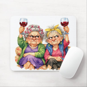 Tapis De Souris Vieilles Dames Excentriques au Vin Rouge
