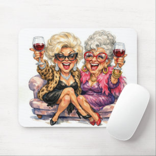 Tapis De Souris Vieilles Dames Glamour Avec du Vin