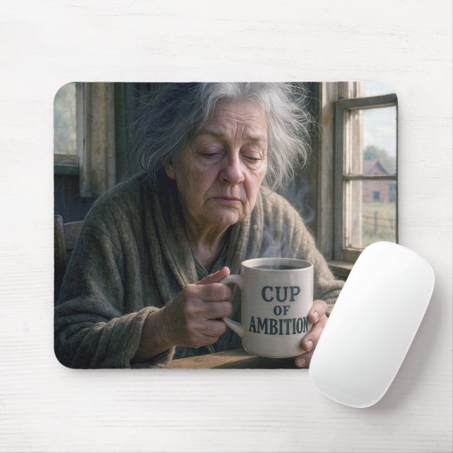 Tapis De Souris Vielle dame avec Steaming Cup de café (Avec souris)