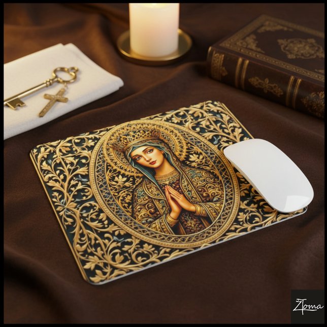 Tapis De Souris Vierge Marie Révérence Dorée (Créateur téléchargé)