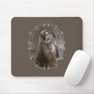 Tapis De Souris Vierge vintage et enfant avec cadre argenté