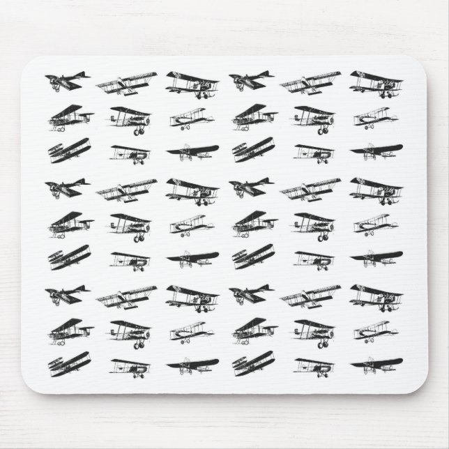 Tapis De Souris Vieux avions dans des avions noirs et blancs et (Devant)