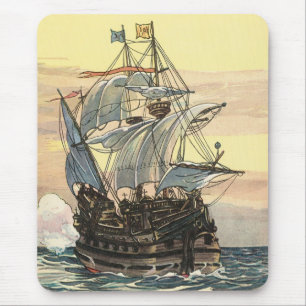 Tapis De Souris Vieux bateau pirate, galion naviguant sur l'océan
