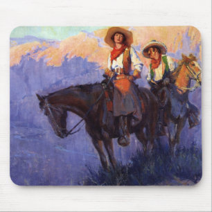 Tapis De Souris Vieux Cowboys, Homme et Femme sur des Chevaux, And