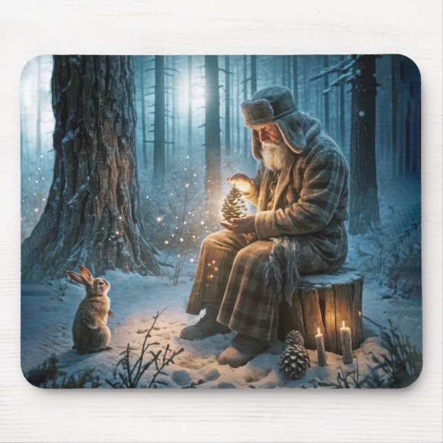 Tapis De Souris Vieux Noël avec un lapin (Devant)