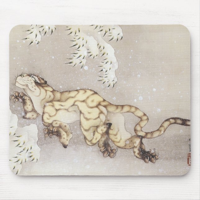 Tapis De Souris Vieux tigre dans la neige, Hokusai, 1849 Mousepad (Devant)