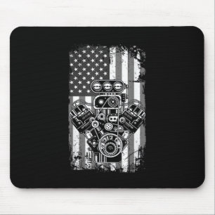 Tapis De Souris Vieux Véhicule Musclé Piston Drapeau Américain Méc