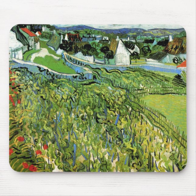 Tapis De Souris Vignobles avec vue sur Auvers par Vincent van Gogh (Devant)
