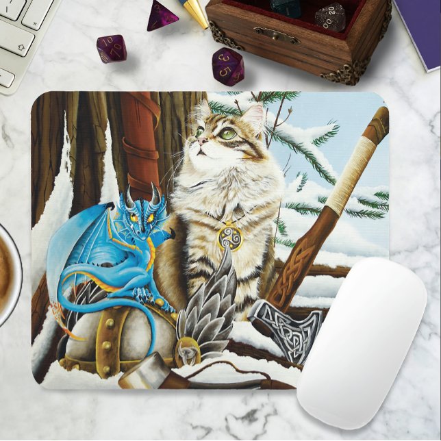 Tapis De Souris Viking Cat Blue Dragon (Créateur téléchargé)