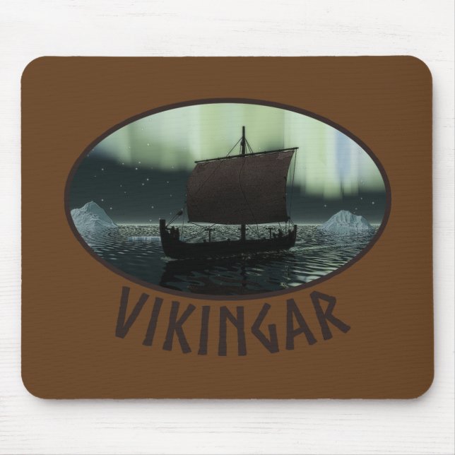 Tapis De Souris Viking Navire Et Lumières Du Nord (Devant)