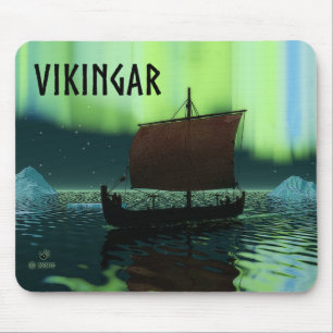 Tapis De Souris Viking Navire Et Lumières Du Nord