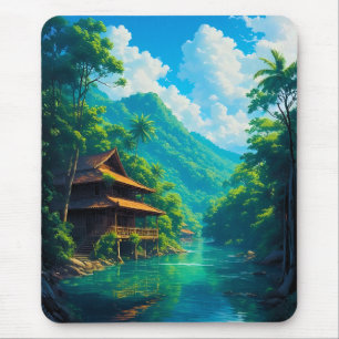 Tapis De Souris Village dans l'étreinte de la nature