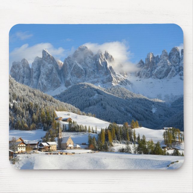 Tapis De Souris Village de dolomites dans le mousepad d'hiver (Devant)