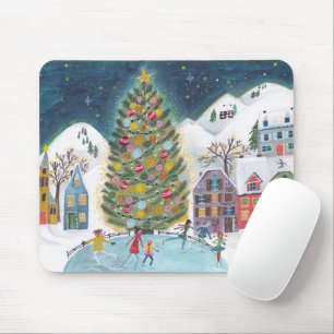 Tapis De Souris Village de Noël alpin Arbre Scène d'hiver Souris P