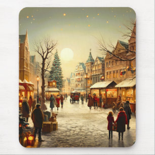 Tapis De Souris Village de Noël hivernal vintage