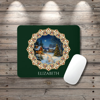 Tapis De Souris Village de Noël vintage sur napperon