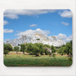 Tapis De Souris Ville blanche Ostuni et oliviers, mousepad de la