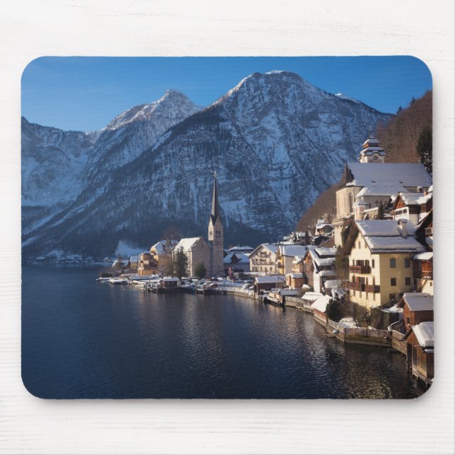Tapis De Souris Ville de Hallstatt dans la neige en hiver (Devant)