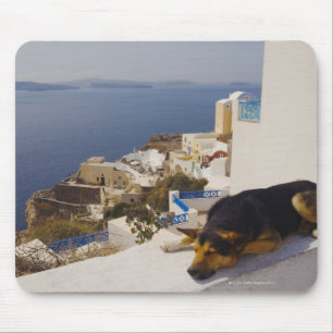 Tapis De Souris Ville de la Grèce, île de Santorini, Oia, sommei