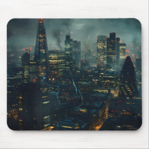 Tapis De Souris Ville orageuse futuriste sombre