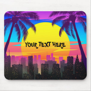 Tapis de souris ville palmiers synthwave rétro per