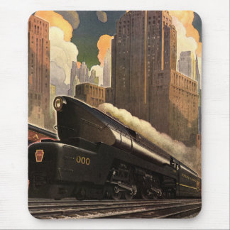 Tapis De Souris Ville vintage, train duplex T1 sur voies ferrées