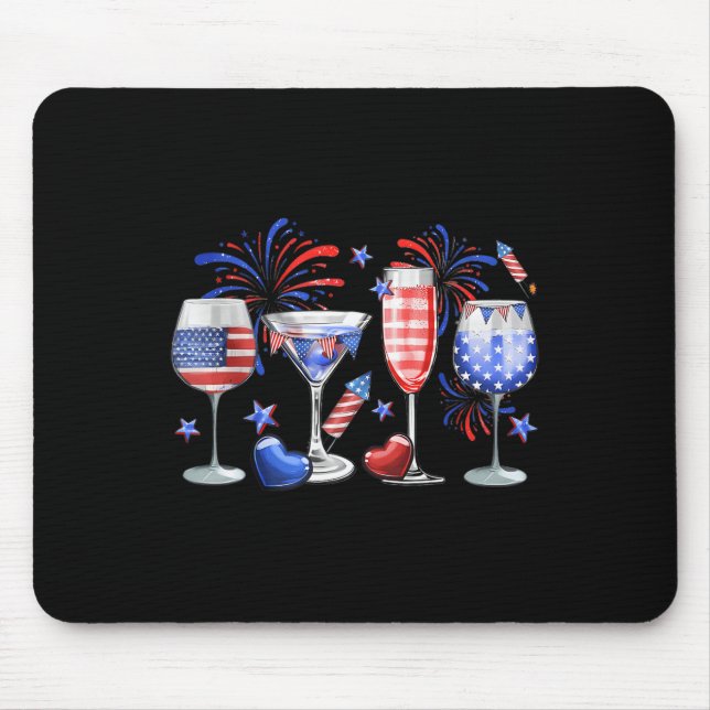 Tapis De Souris Vin drôle Gl Rouge Blanc Bleu Feu d'artifice Joyeu (Devant)