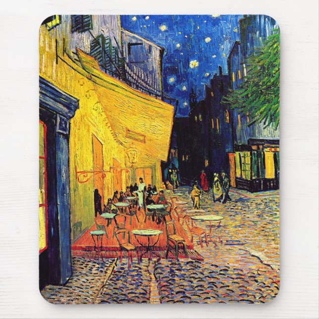 Tapis De Souris Vincent Van Gogh - Café Terrasse En Nuit Art (Devant)
