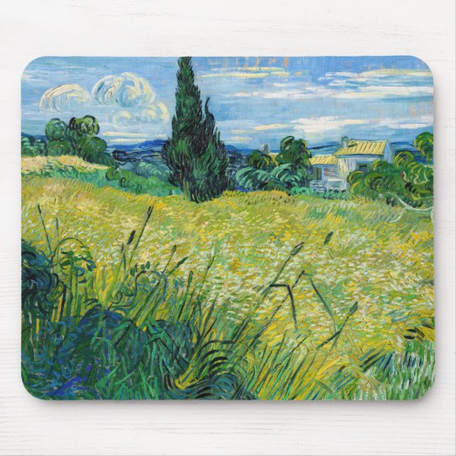 Tapis De Souris Vincent van Gogh - Champ de blé vert avec Cypress (Devant)