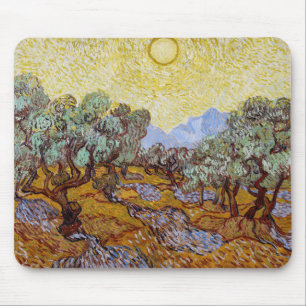 Tapis De Souris Vincent van Gogh - Oliviers, Ciel Jaune et Soleil
