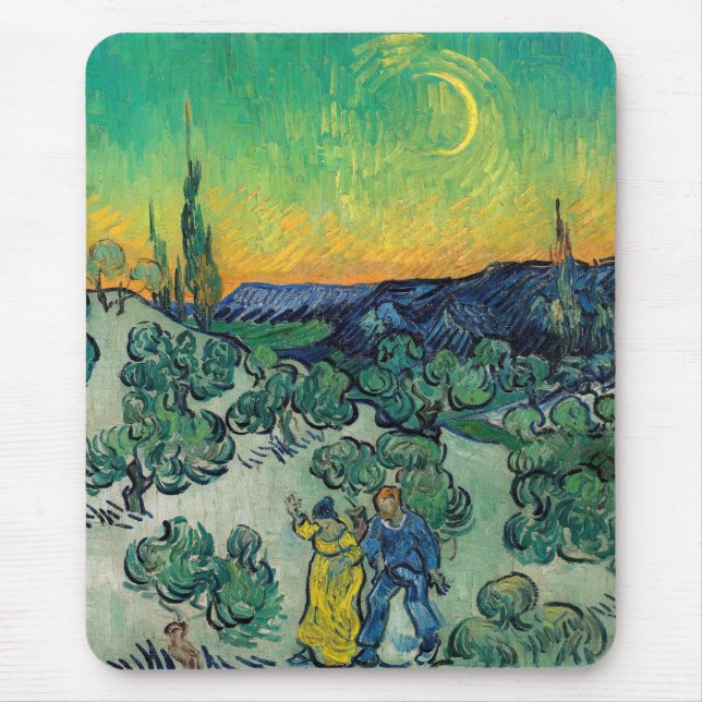 Tapis De Souris Vincent van Gogh - Paysage Lune avec couple (Devant)