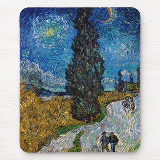 Tapis De Souris Vincent van Gogh - Route avec Cypress et Star (Devant)