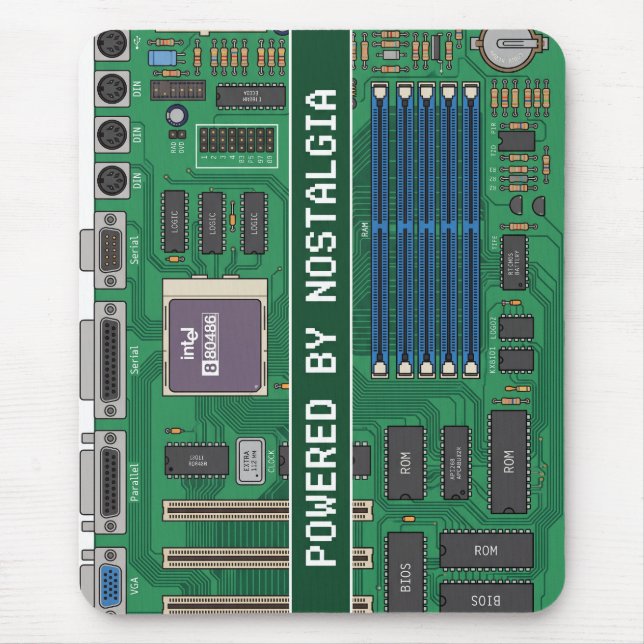 Tapis De Souris Vintage 80s Computer Motherboard "Powered By Nosta (Devant)