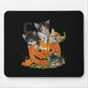 Tapis De Souris Vintage 90s Chat Citrouille Halloween rétro floral