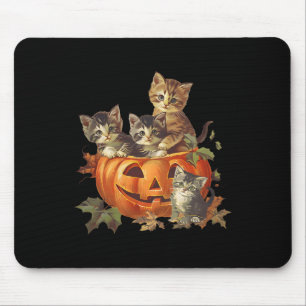 Tapis De Souris Vintage 90s Chat Retro Citrouille Kittens Hallowee