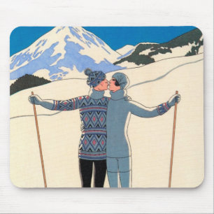 Tapis De Souris Vintage Art Deco, Lovers in Snow by George Barbier