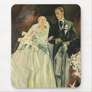 Tapis De Souris Vintage Art Deco Wedding Bride and Groom Newlyweds