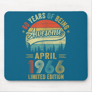 Tapis De Souris Vintage avril 1966 60 ans 60e anniversaire hommes