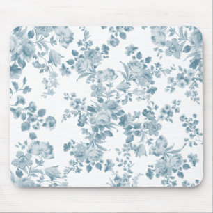 Tapis De Souris Vintage bleu blanc bohème élégant floral