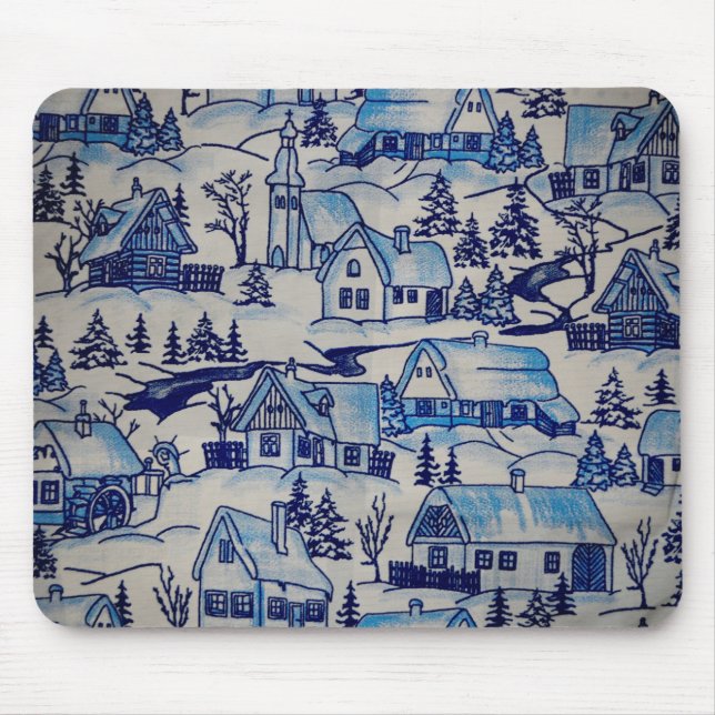 Tapis De Souris Vintage Blue Christmas Village (Devant)