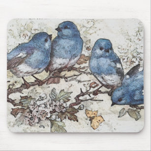 Tapis De Souris Vintage bluebird illustration oiseaux mignons natu