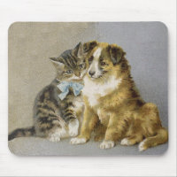 Vintage cat and dog intimate friendship